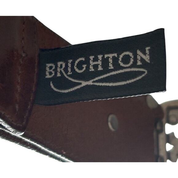 Brighton Women’s Art Nouveau Belt brown Leather Silver Swirl buckle Scroll Sz S - Picture 4 of 12